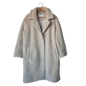 The White Company London M Faux Fur Teddy overcoat Oversize Notch Collar Beige
